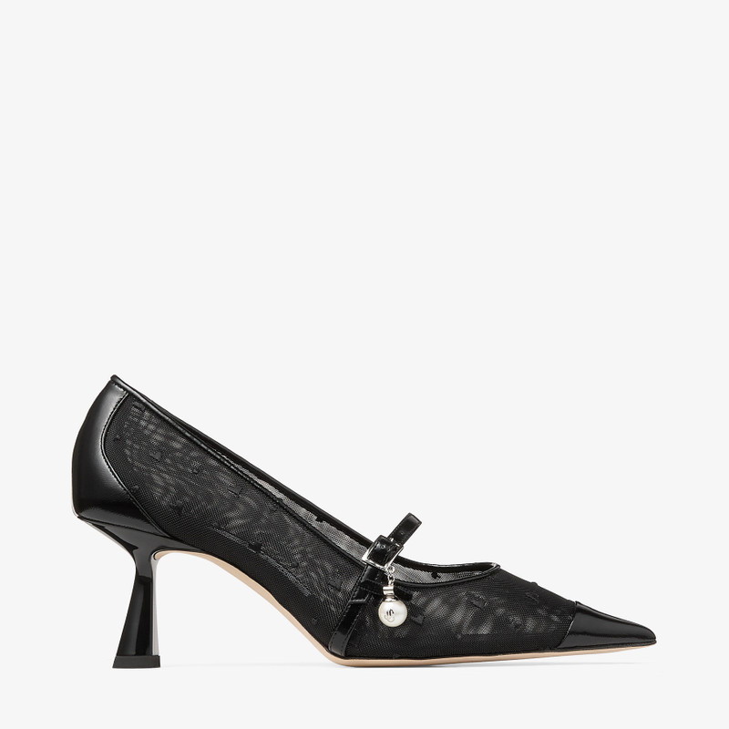 Aren Pump 65 Black Spazzolato and Heart Mesh Pumps with Pearl Charm 1