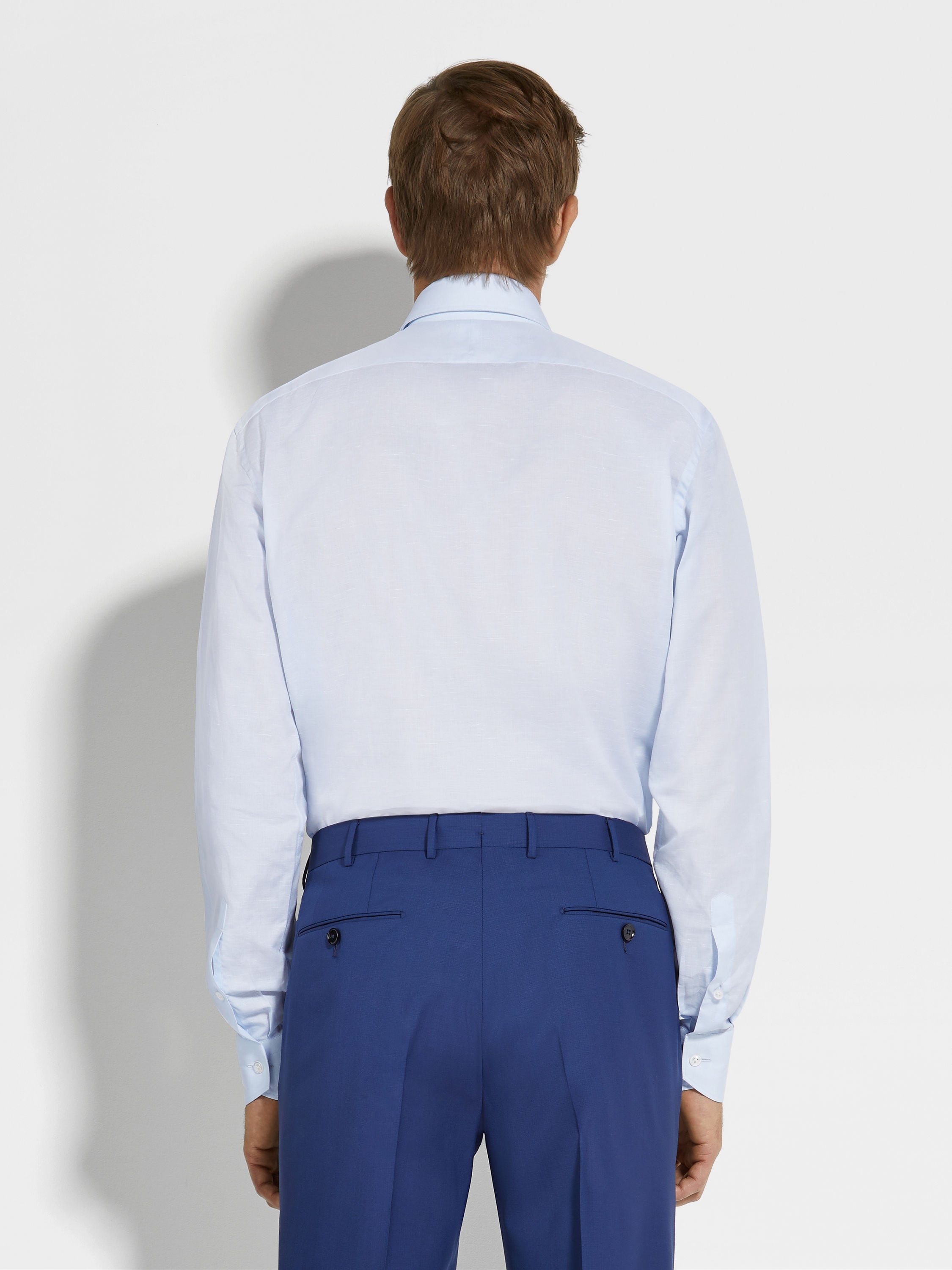 LIGHT BLUE CENTOVENTIMILA COTTON AND LINEN SHIRT - 4