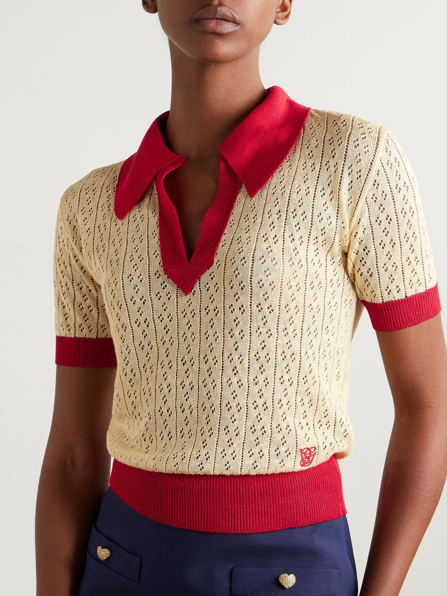 Pointelle-knit linen-blend polo shirt Ecru - 3