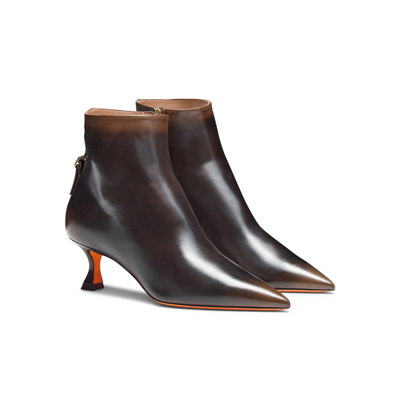 Women's dark brown leather mid-heel ankle boot 3
