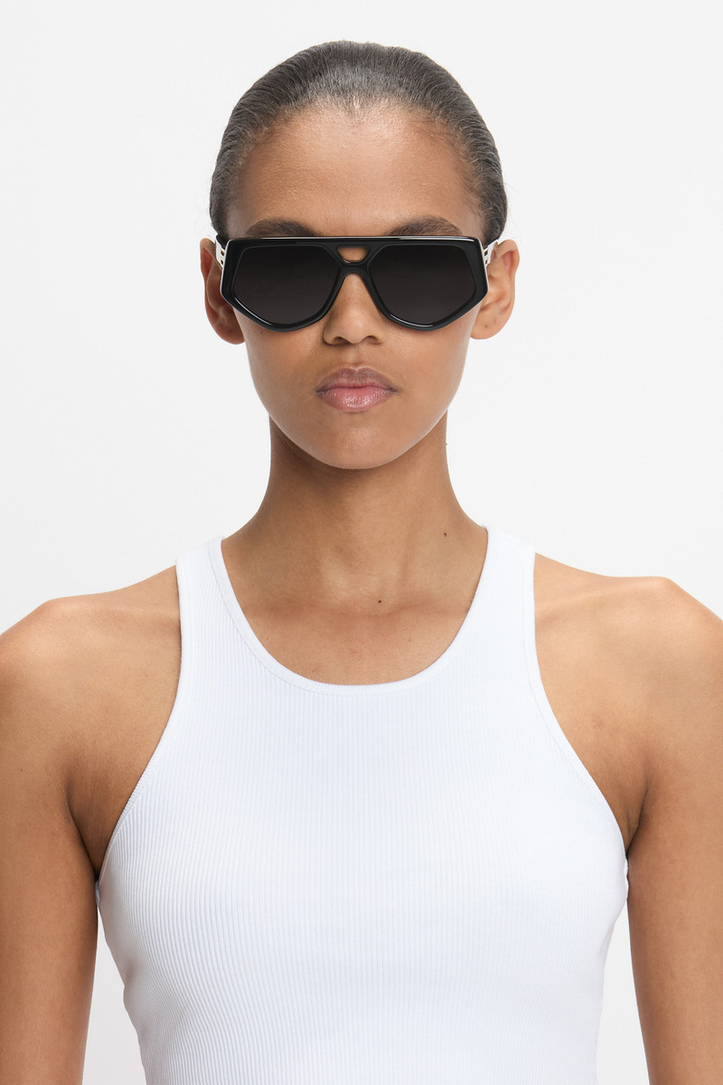 Victoria Beckham Double Bridge B Frame Logo Sunglasses In Black outlook