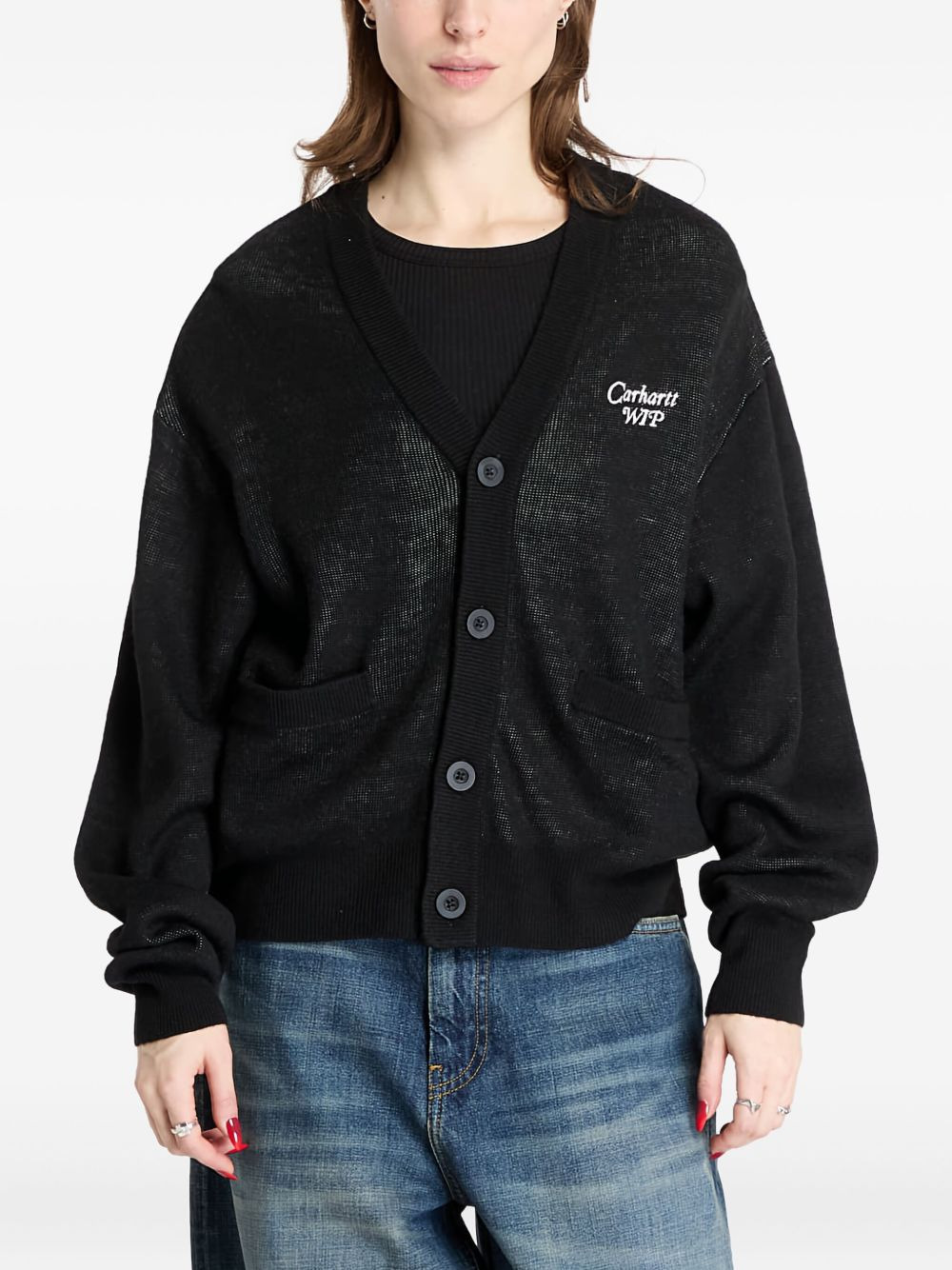 logo-embroidered buttoned cardigan - 3