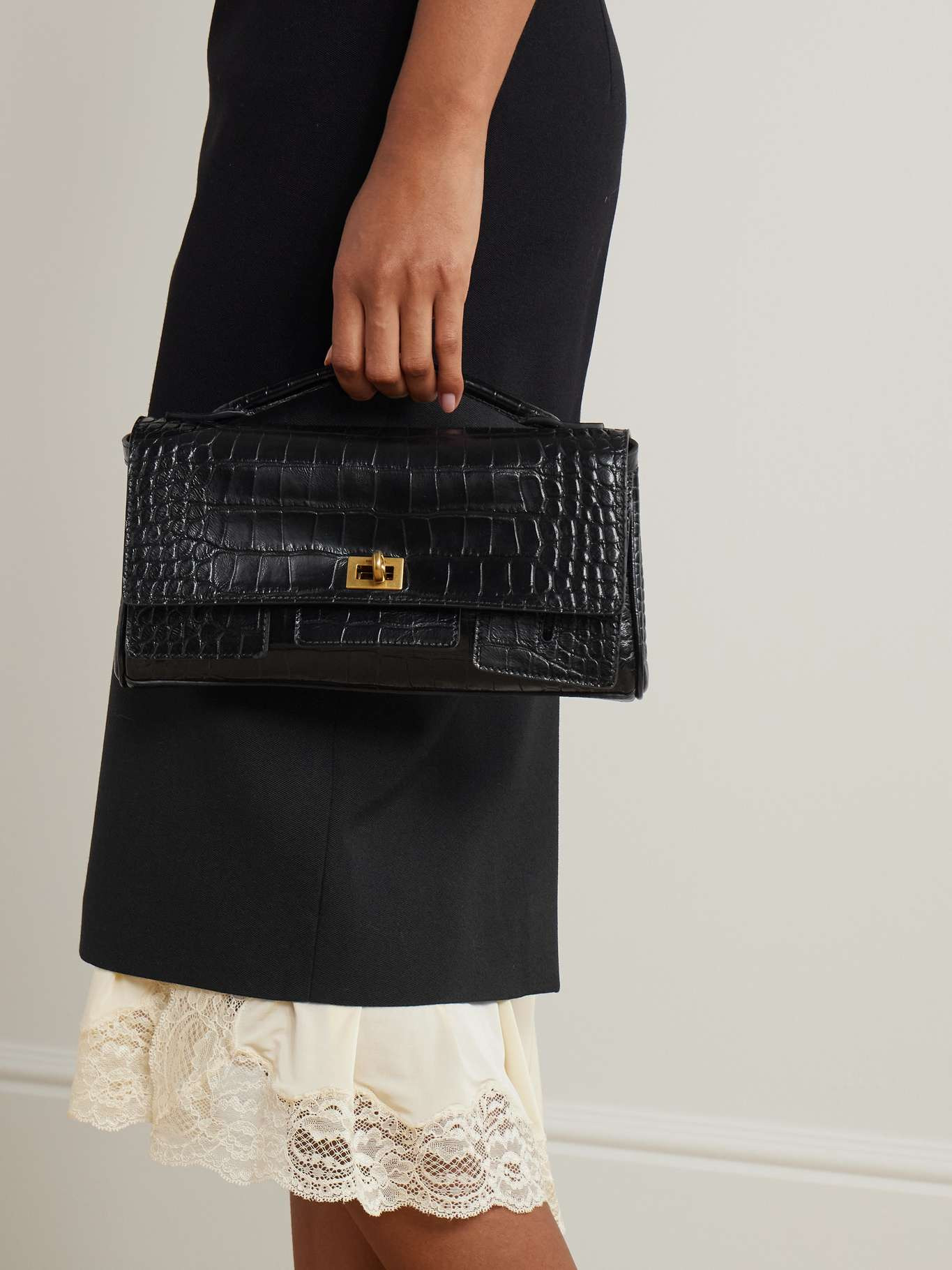 Bel Air small croc-effect leather clutch Black - 2