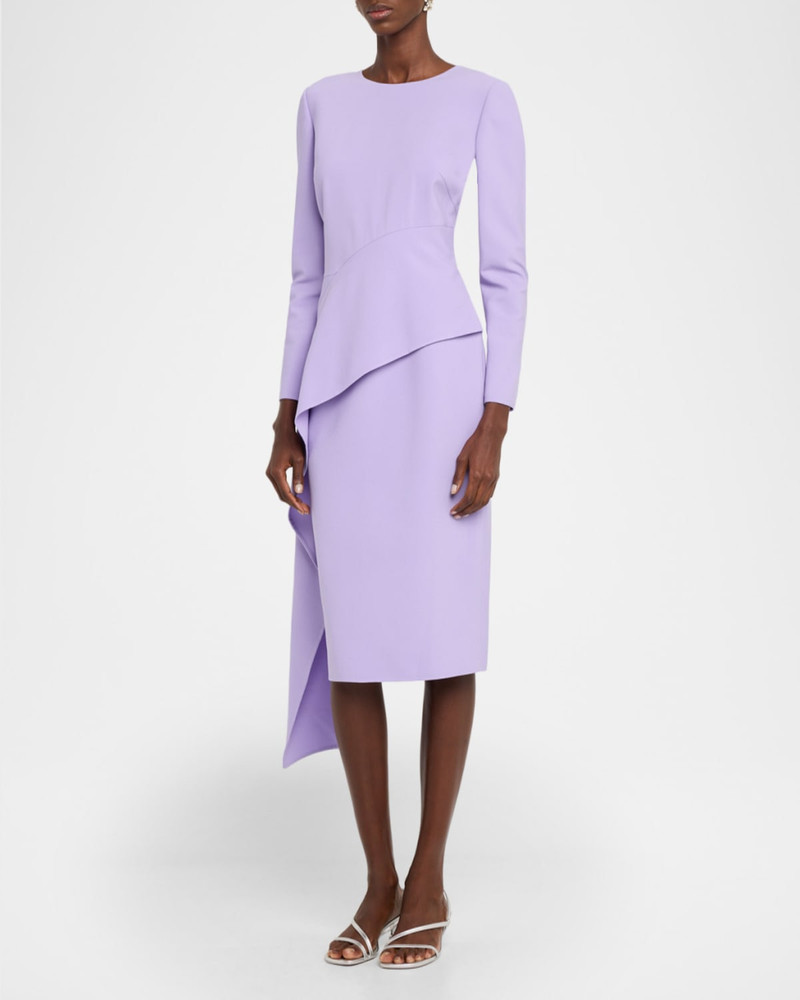 Oscar de la Renta Long-Sleeve Peplum Drape Midi Dress outlook
