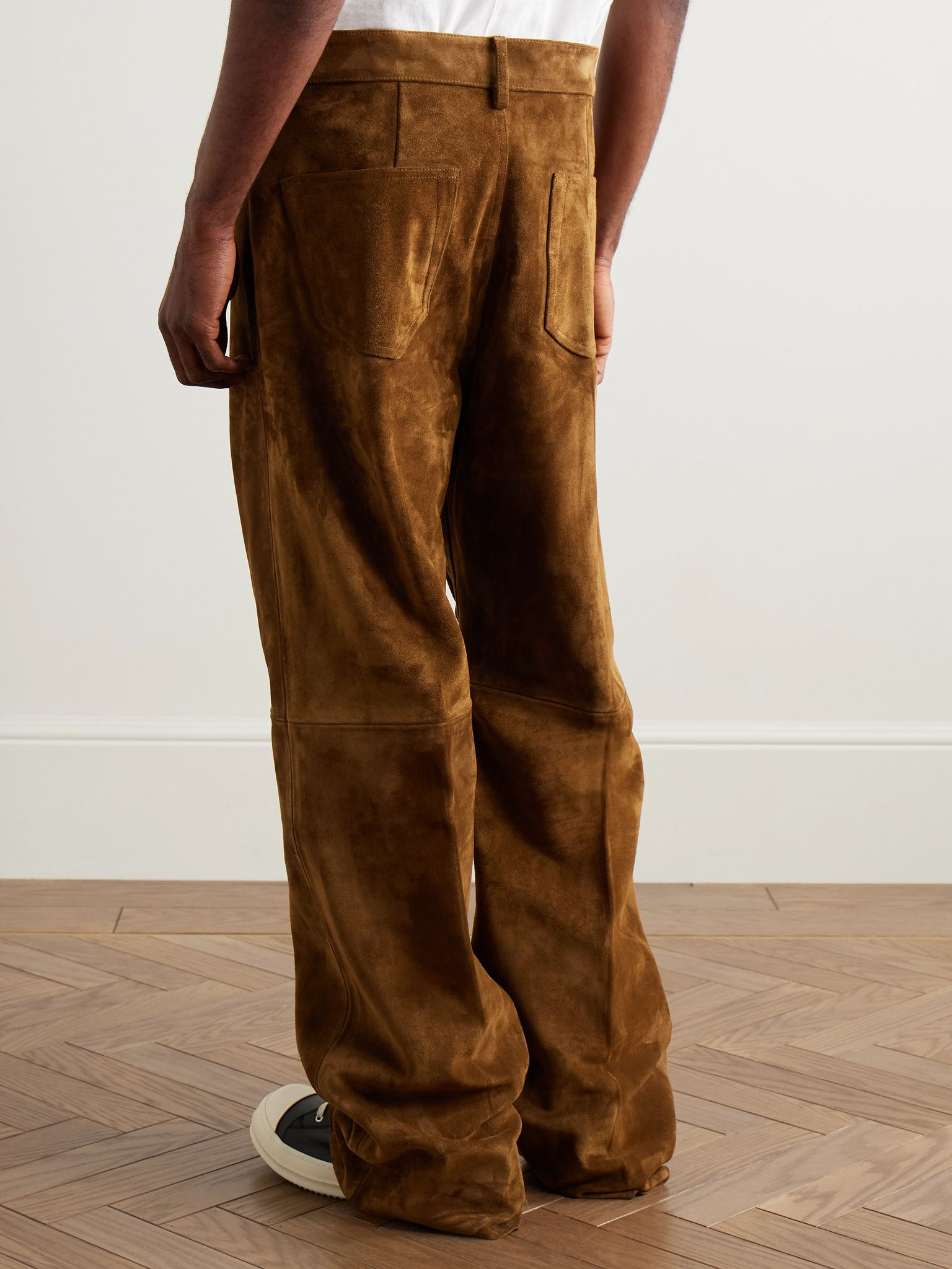 Geth Wide-Leg Panelled Suede Trousers Brown - 4
