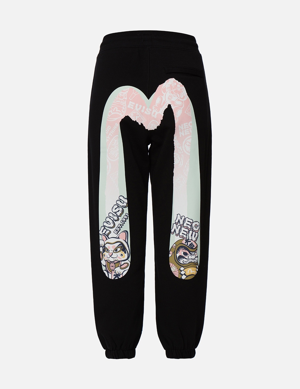 FORTUNE CAT AND DARUMA DOUBLE DAICOCK PRINT SWEATPANTS - 1