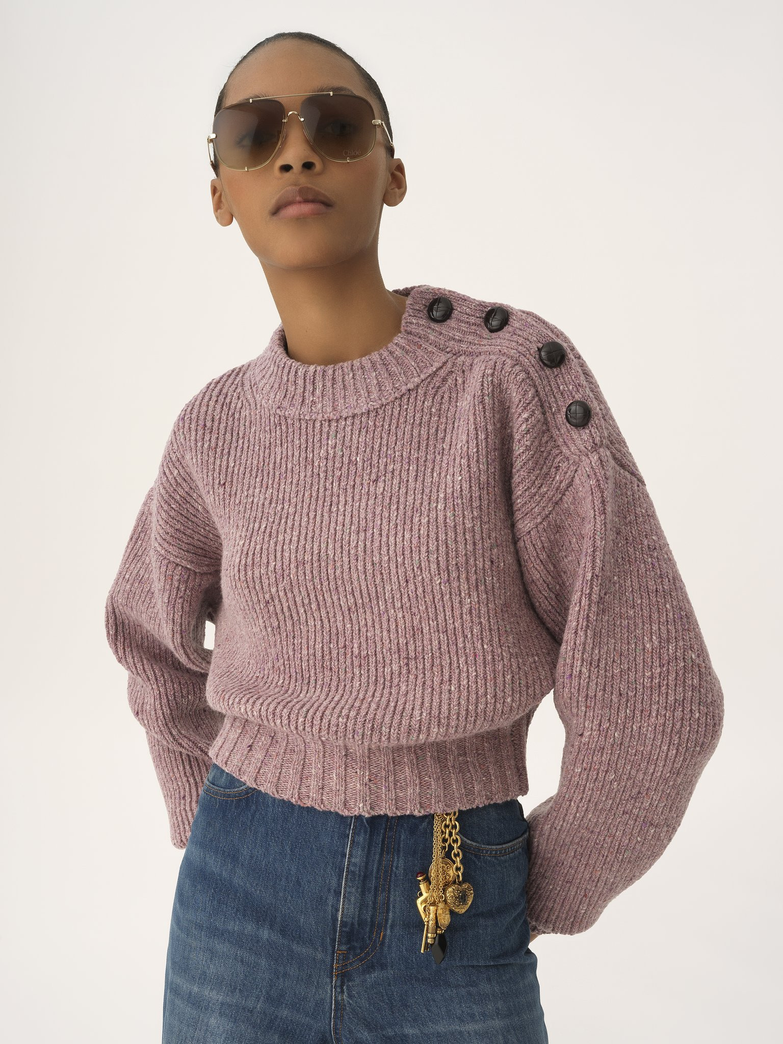 CROPPED MOCK-NECK SWEATER IN A MERINO WOOL KNIT - 4