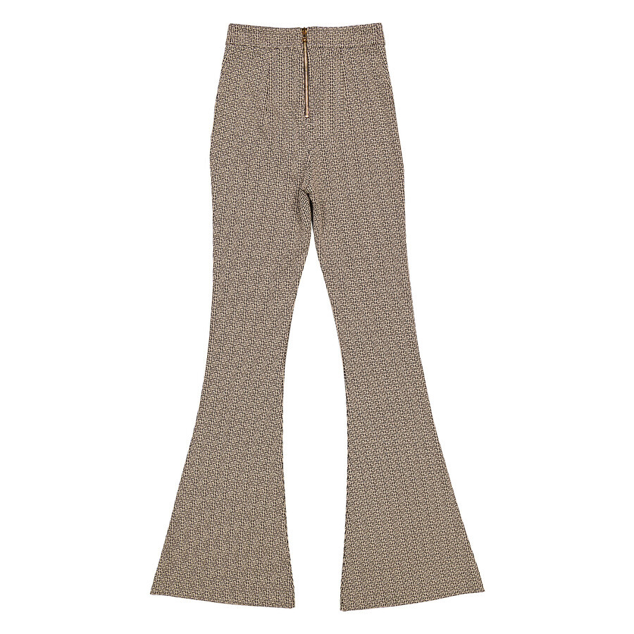 Balmain Ladies Ivoire / Noir Flared Monogrammed Jacquard Trousers - 2