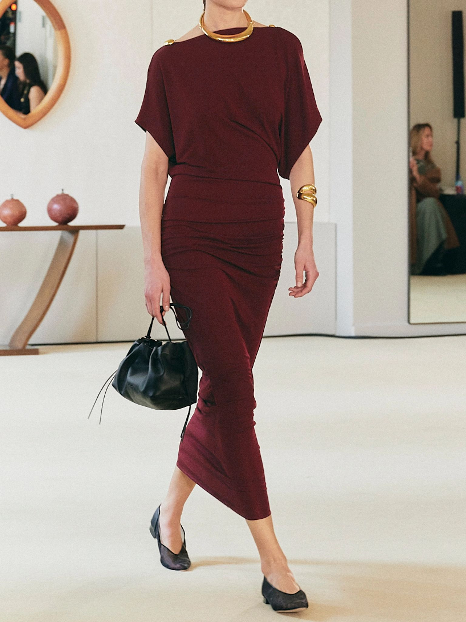 Brina embellished ruched jersey maxi dres Burgundy - 4