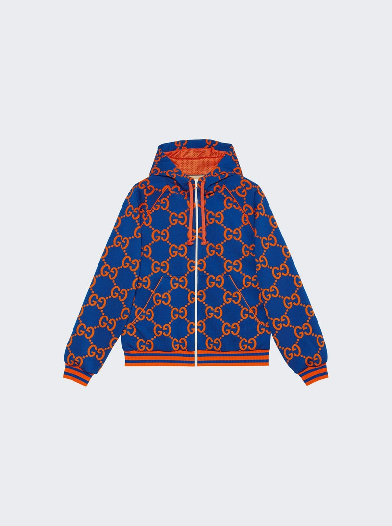 GG Cotton Jacquard Zip Jacket Blue and Orange 1