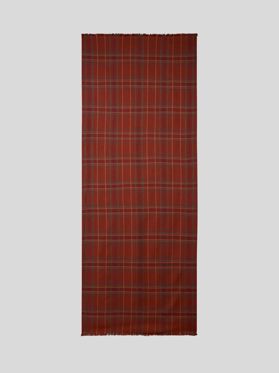 DOUBLE-SIDED WOOL AND SILK SCARF WITH CHECK AND PAISLEY MOTIFS - 1