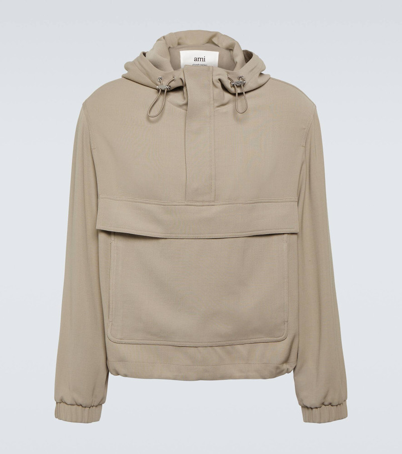Hooded half-zip twill jacket - 1
