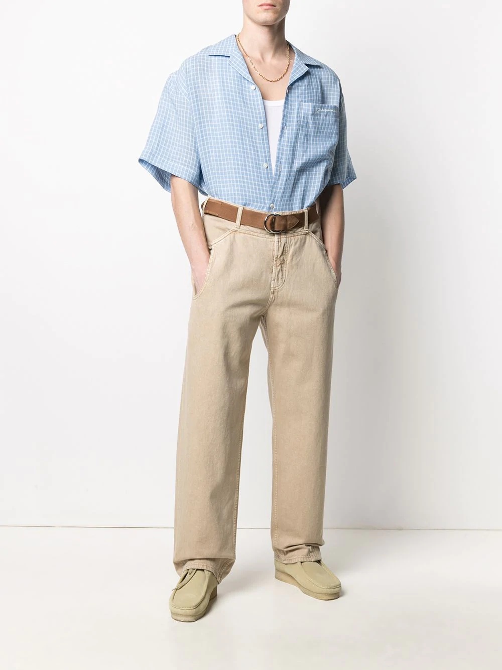 check-print linen shirt - 2