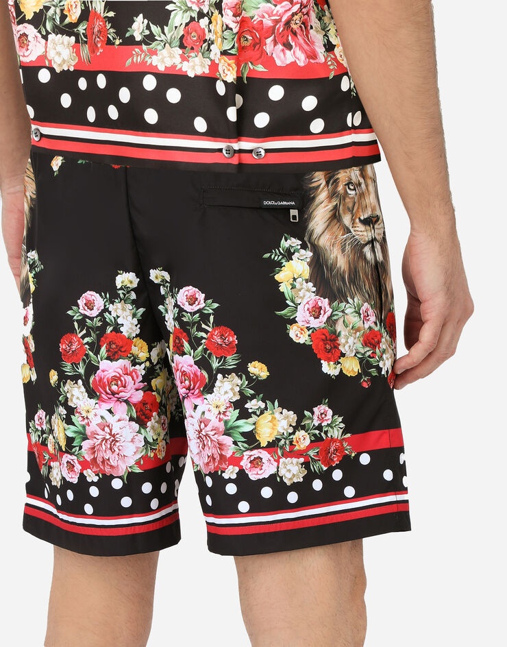 Mid-length swim trunks with lion mix print - 8