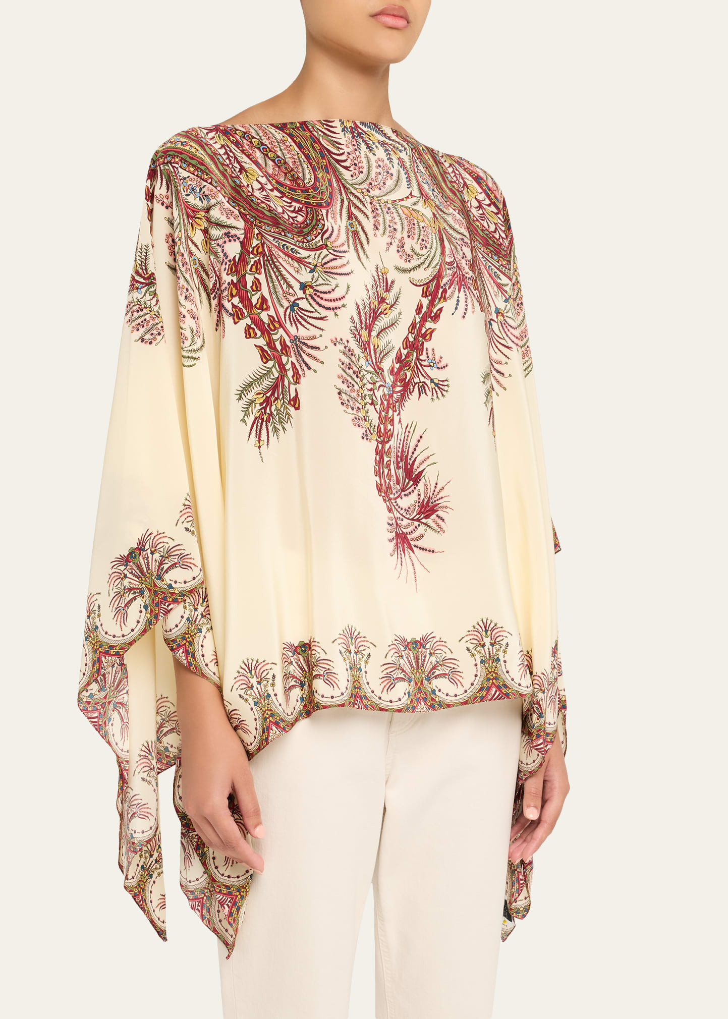 Printed Silk Poncho - 4