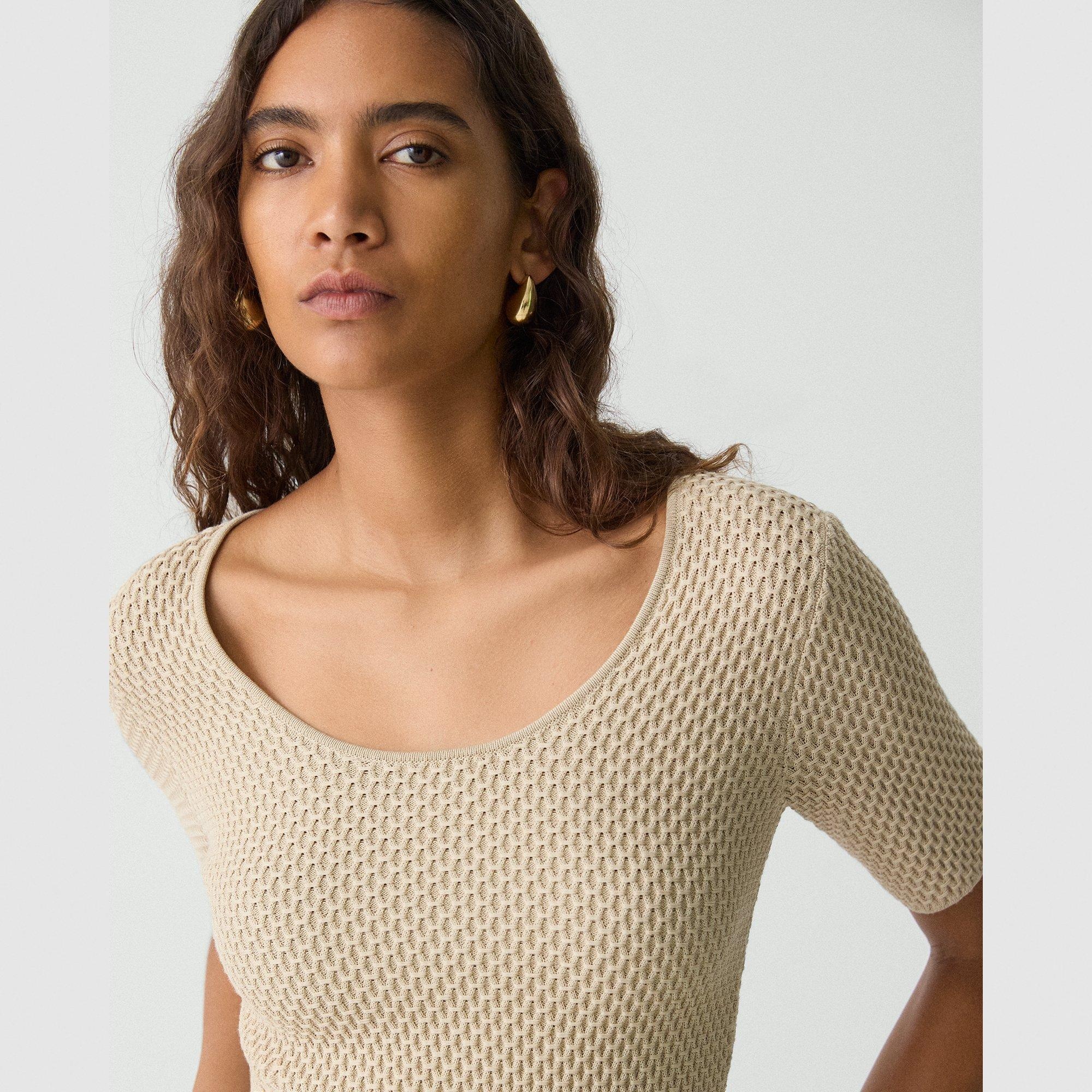 Scoop Neck Top in Textured Cotton-Blend - 5