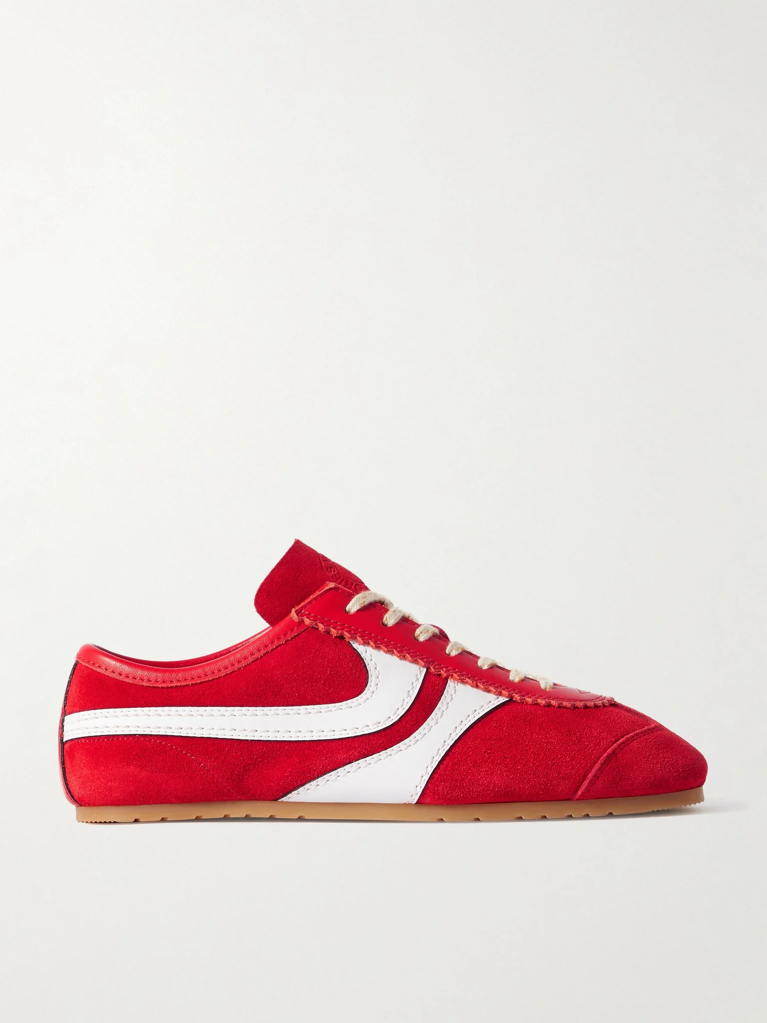 Leather-trimmed suede sneakers Red - 1