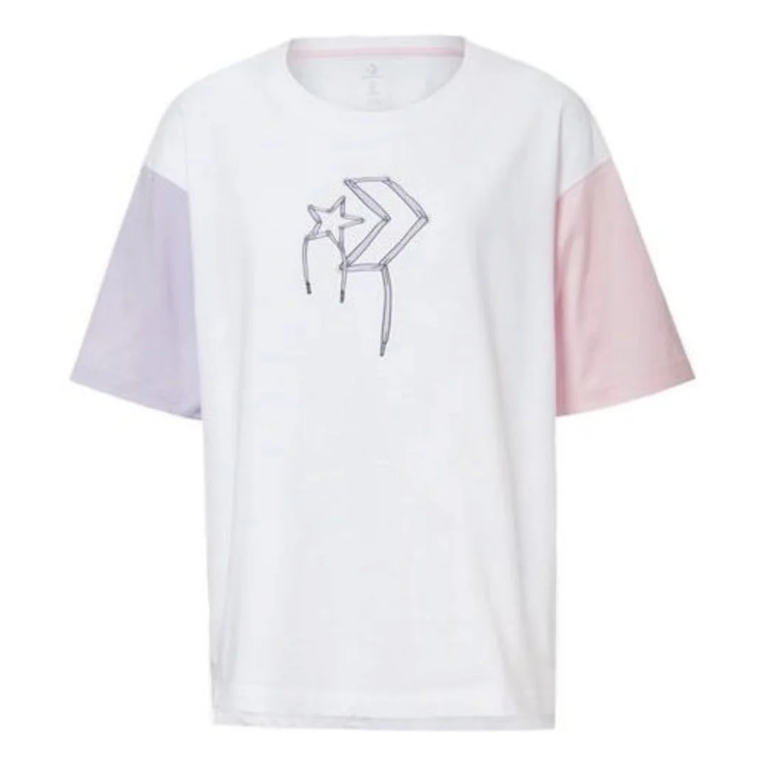 (WMNS) Converse Logo Printed T-Shirt 'White Pink' 10020854-A01 - 1