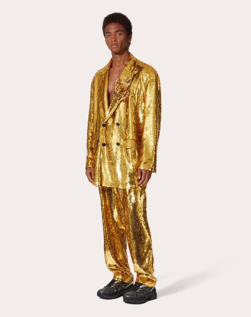 Valentino DOUBLE-BREASTED ORGANZA JACKET WITH ALL-OVER SEQUINS AND FLORAL PATCH outlook