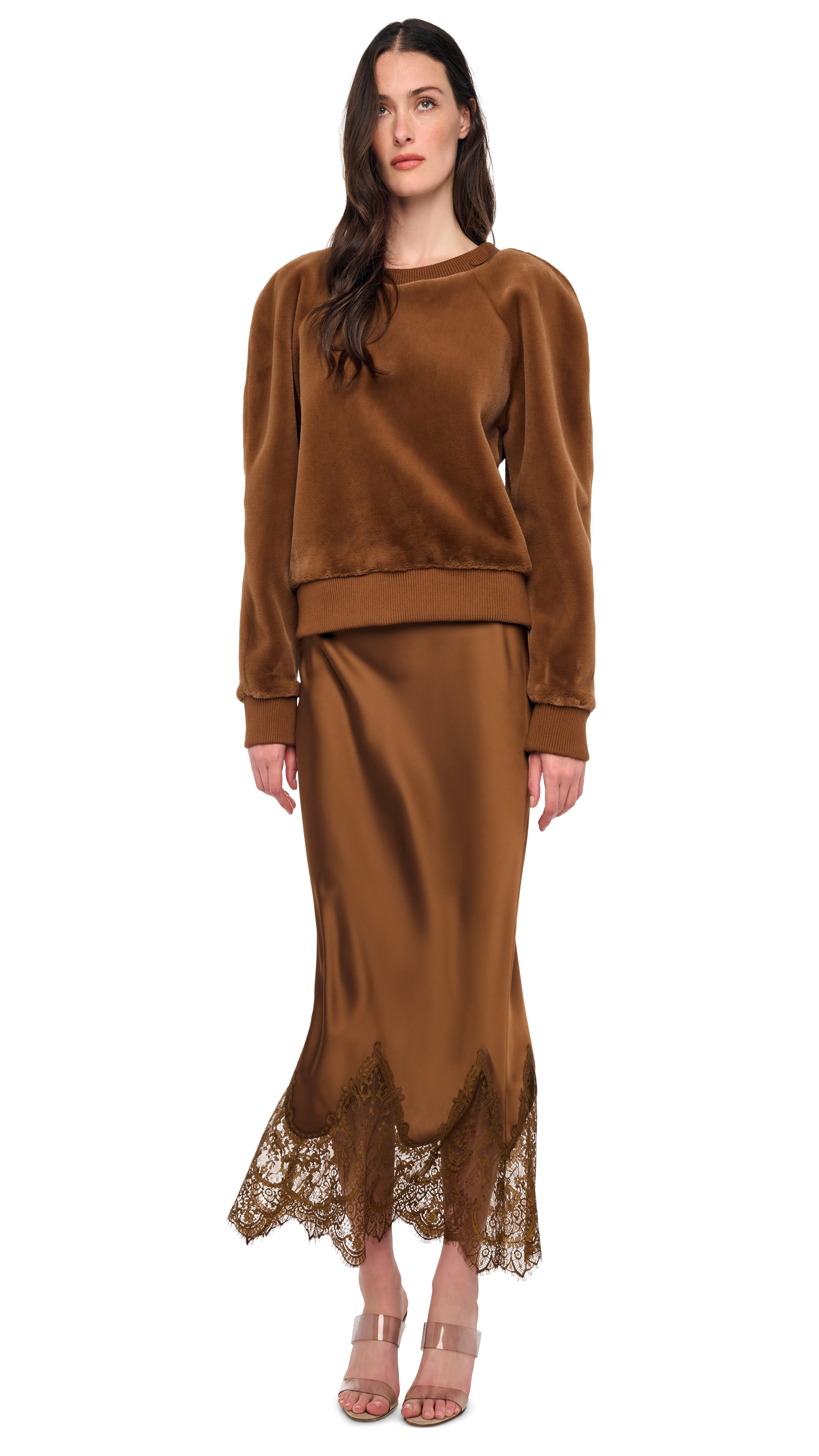 BIAS MIDCALF SKIRT W/ LACE - 1