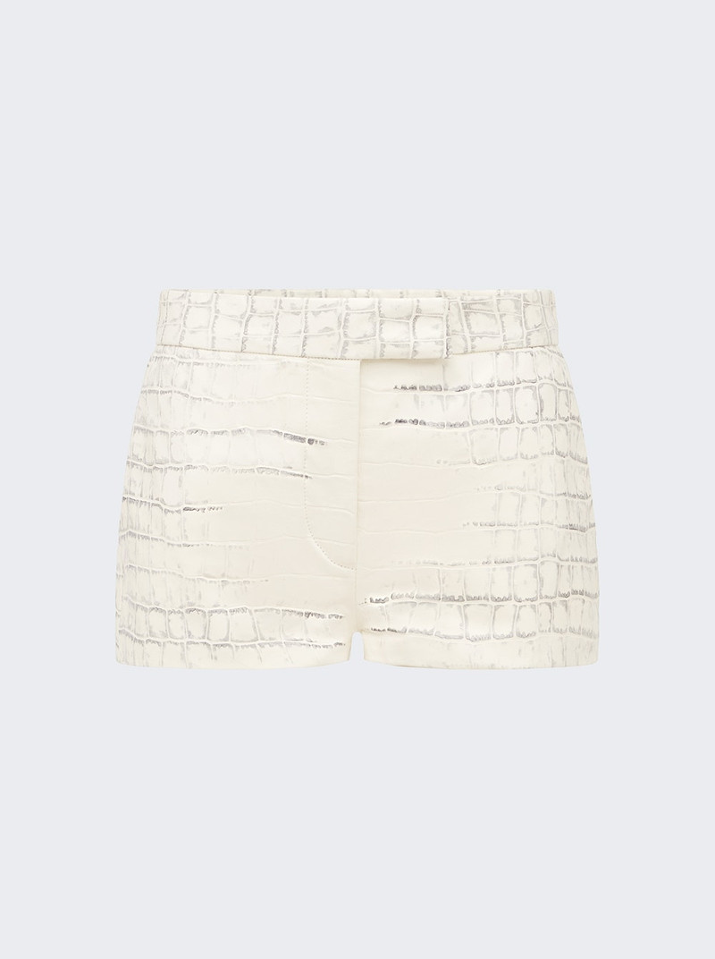 Printed Croc Embossed Leather Low Rise Short White 1