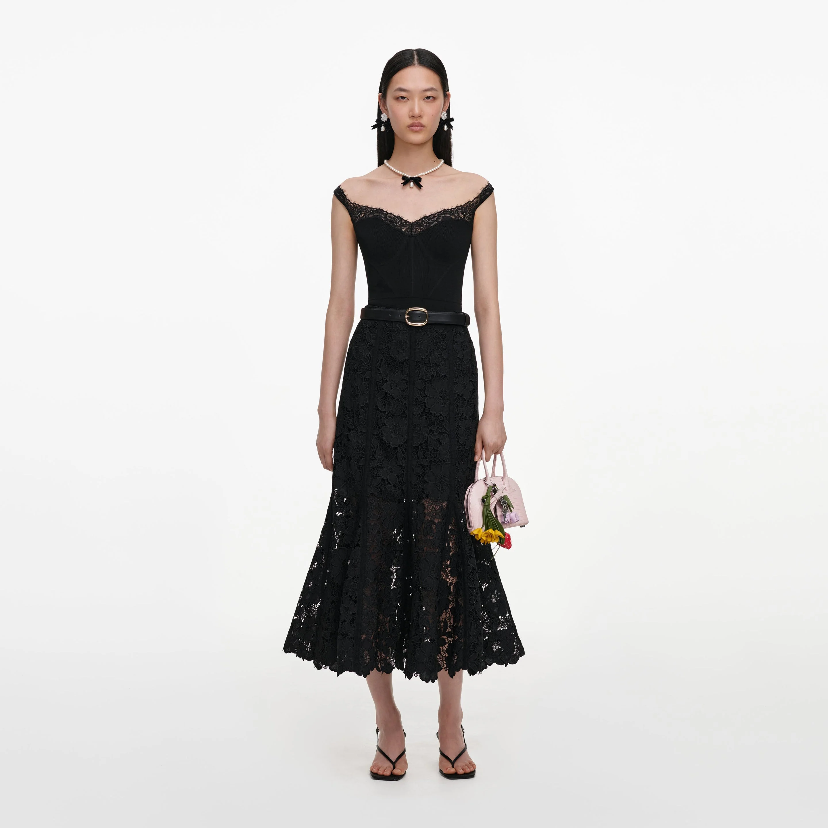 Black Lace Midi Skirt - 1