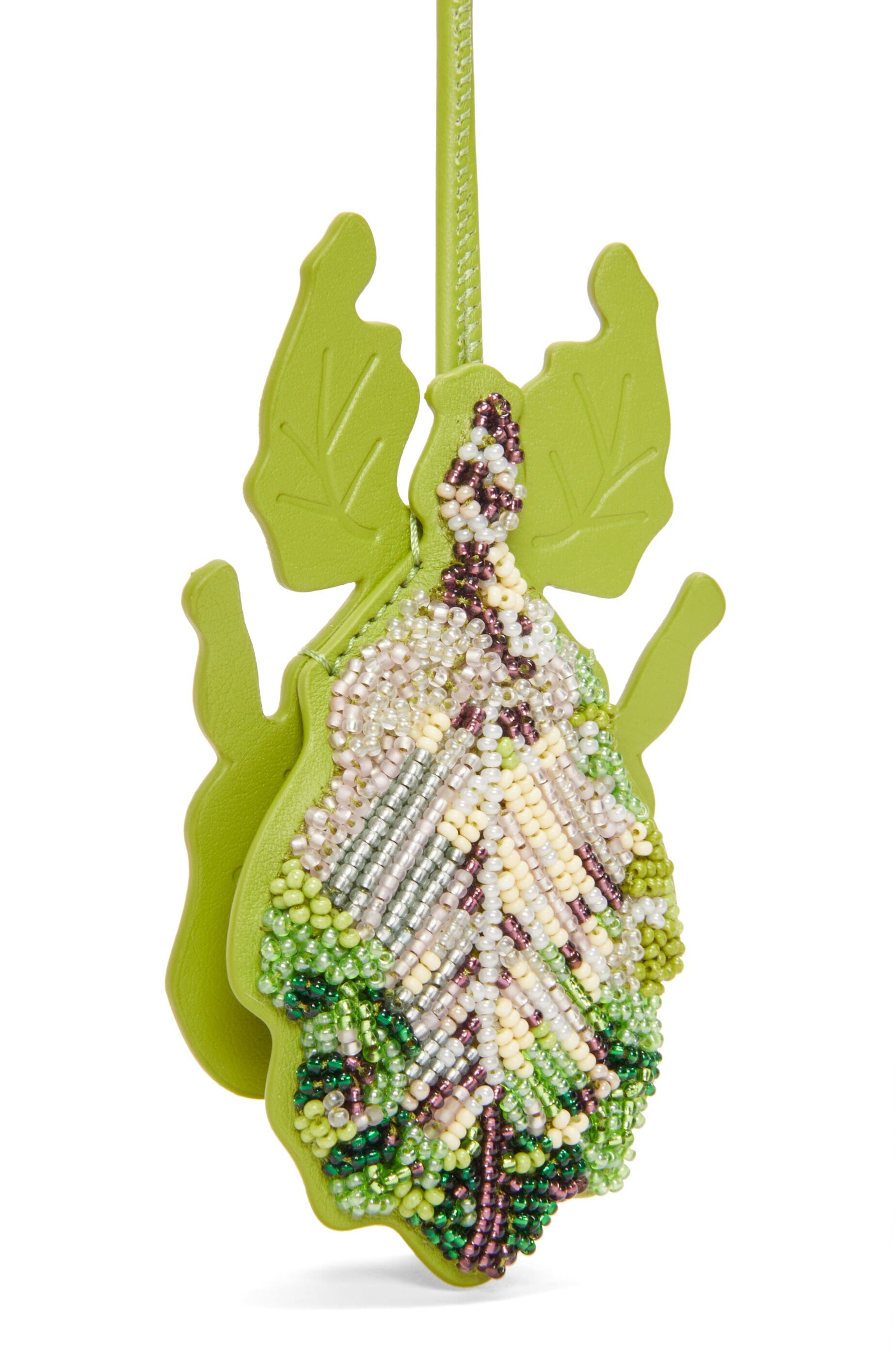 Leaf insect keyfob charm in beaded leather - 2