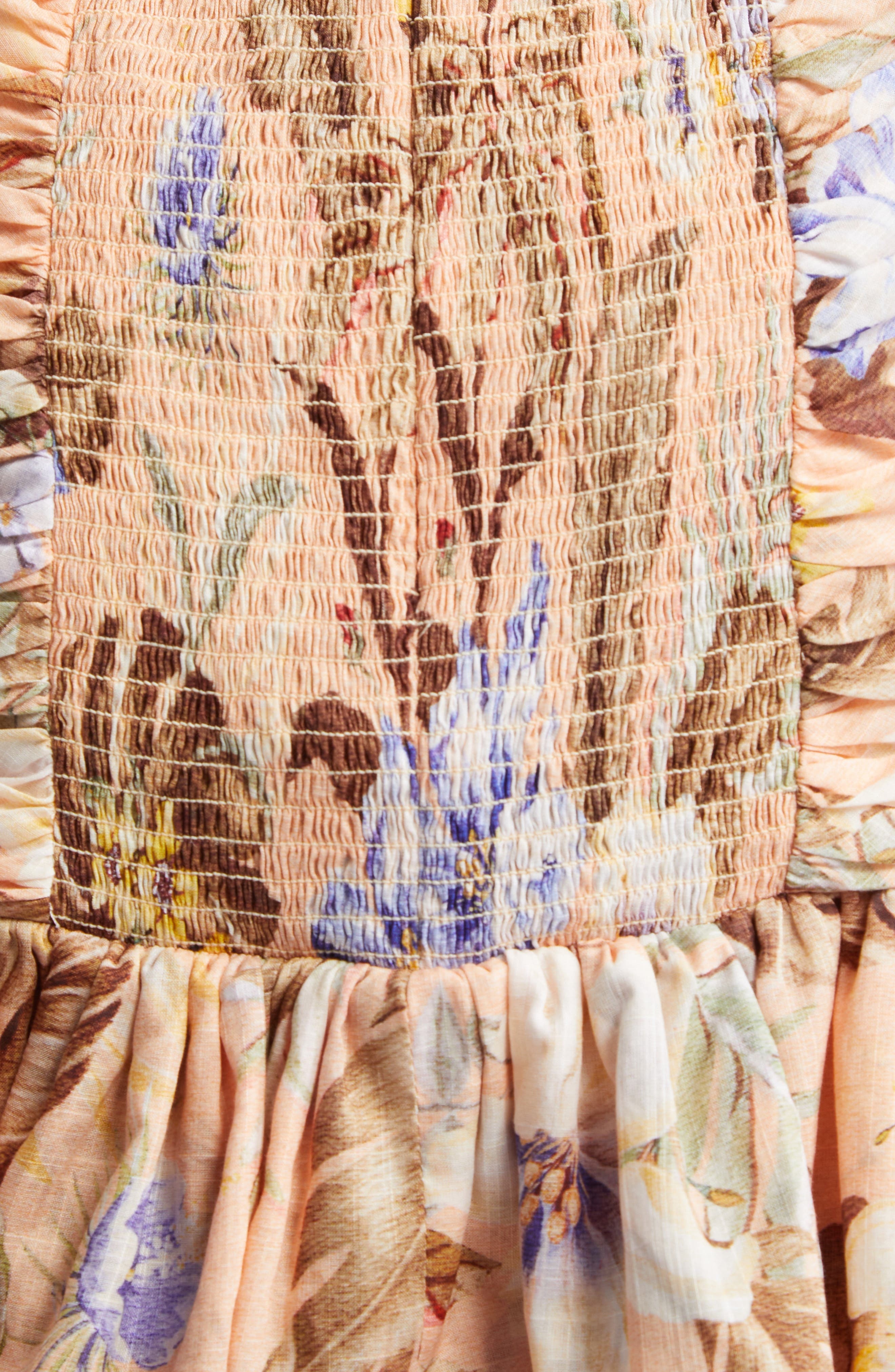 Zimmermann Coco Floral Print Bow Detail Minidres in Peach Multi Floral at Nordstrom - 7
