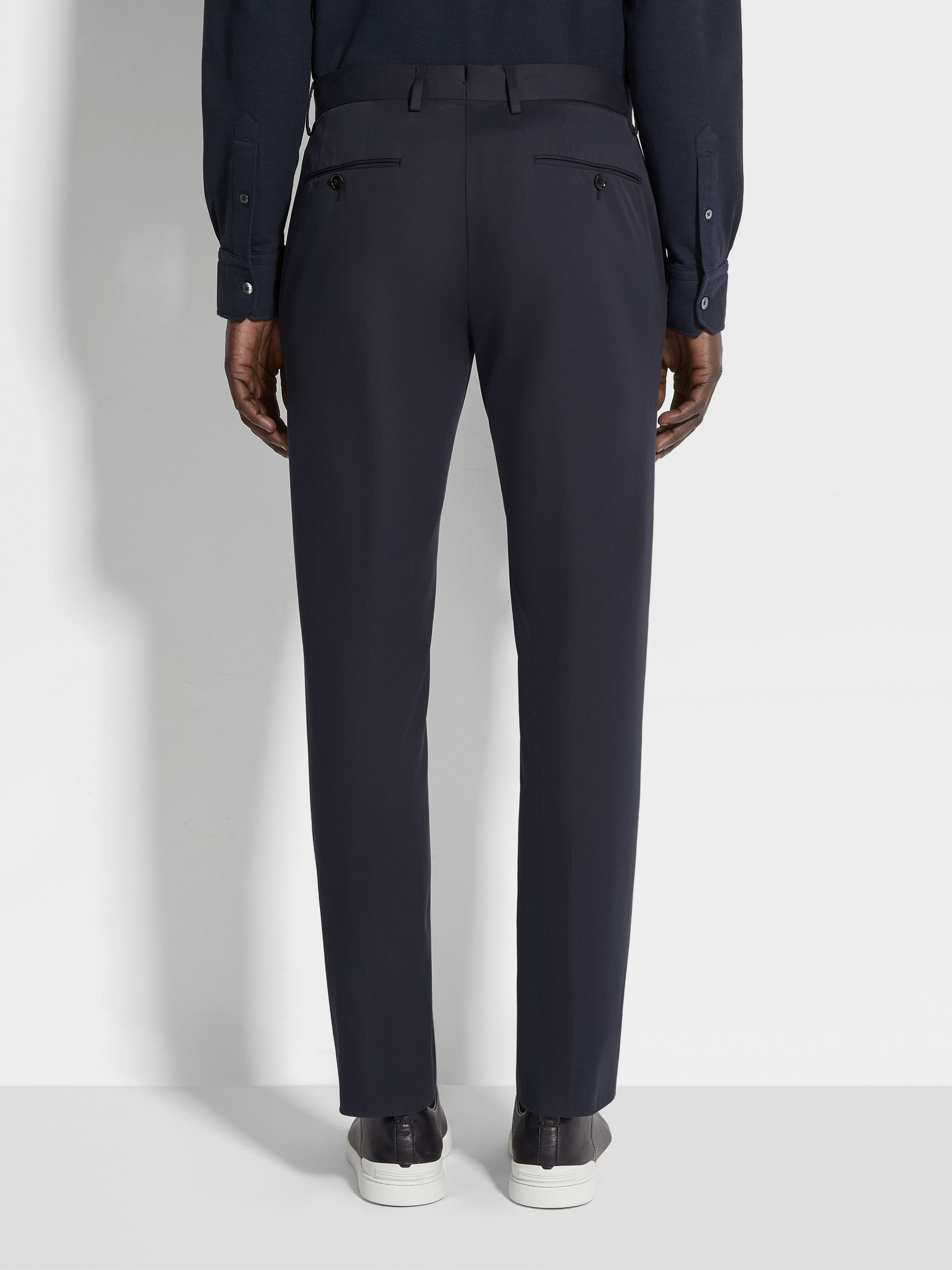 NAVY BLUE STRETCH COTTON PANTS - 5