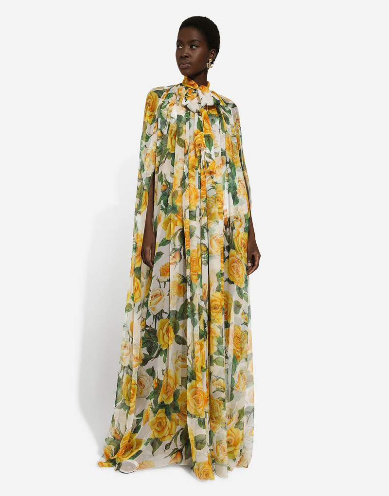 Dolce & Gabbana Silk chiffon cape with yellow rose print outlook