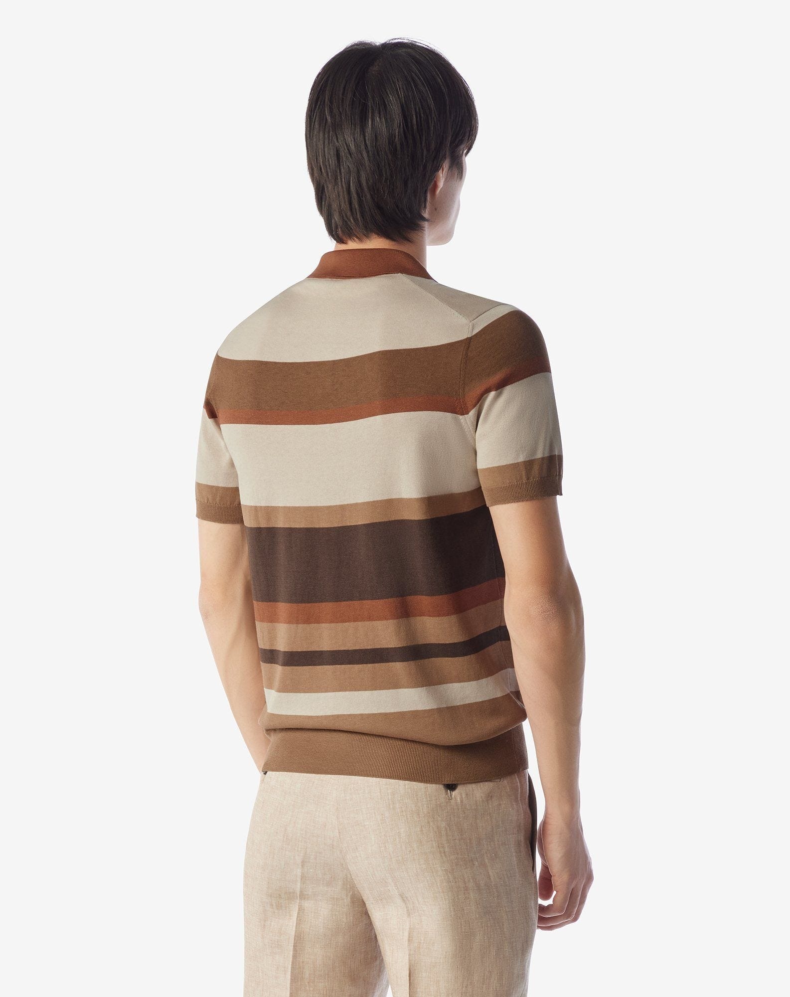 Brown buttonless silk and cotton polo shirt - 3