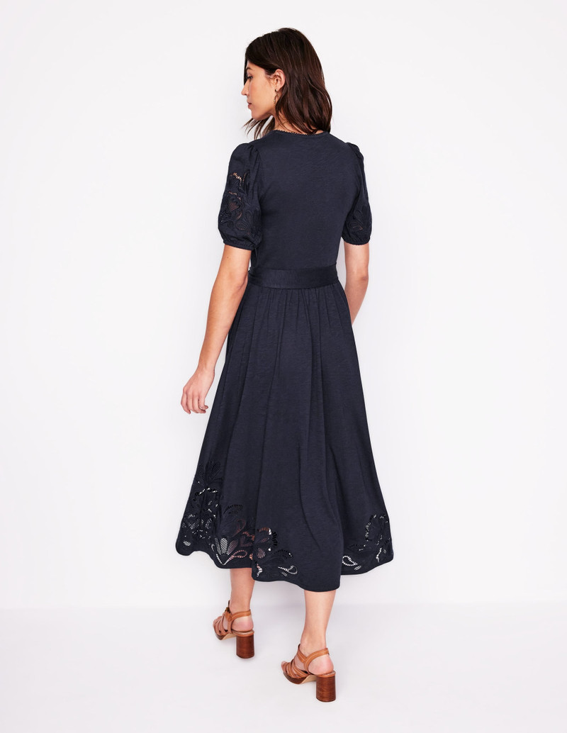 Cutwork Detail Midi Dress-Navy 4