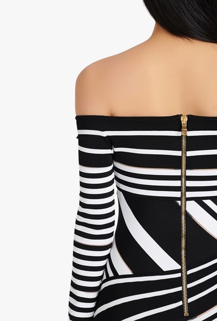 Short black and white striped eco-designed jacquard dress - 9