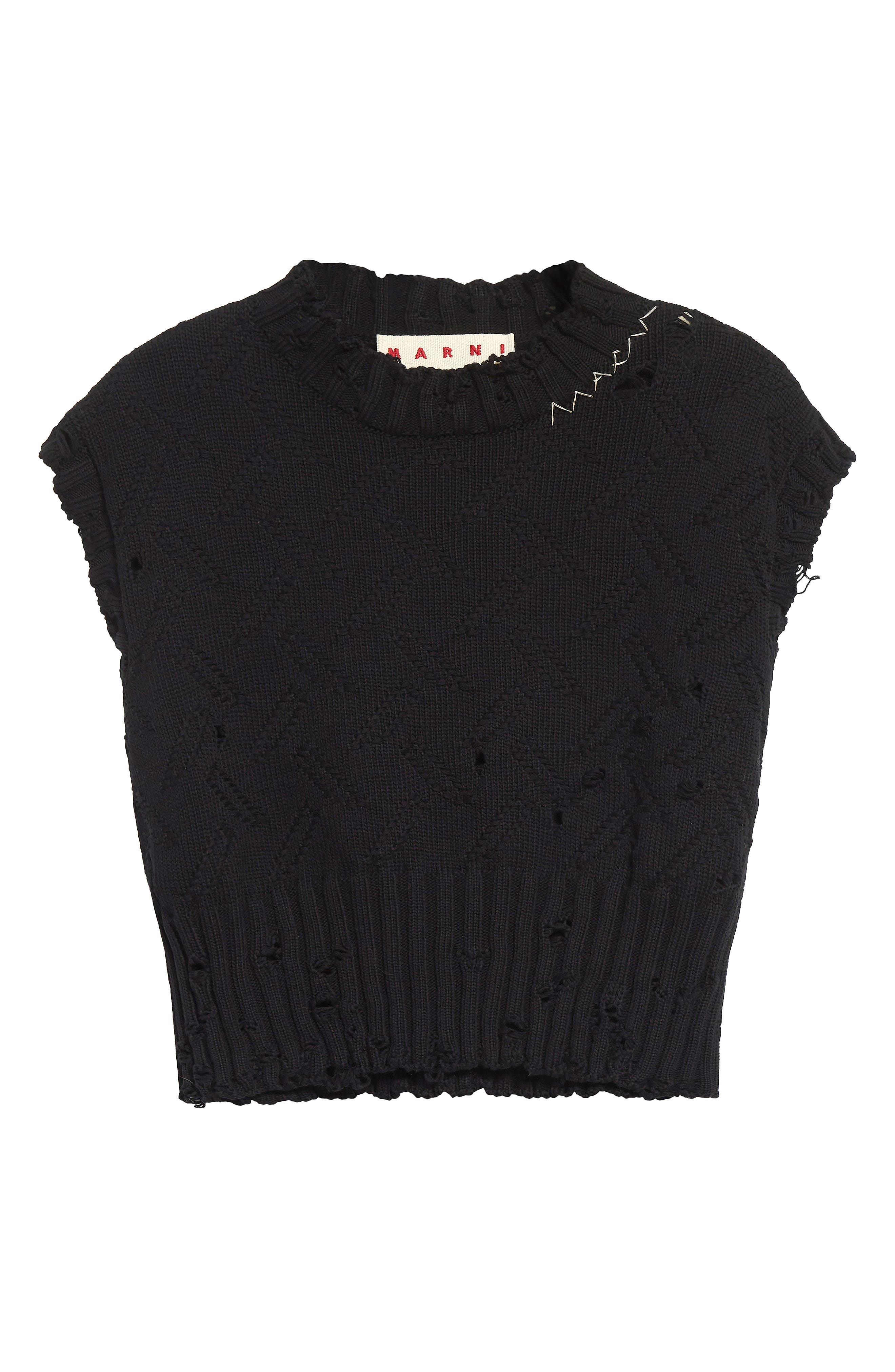 Marni Distressed Cotton Crop Sweater Vest in 00N99 Black at Nordstrom - 6