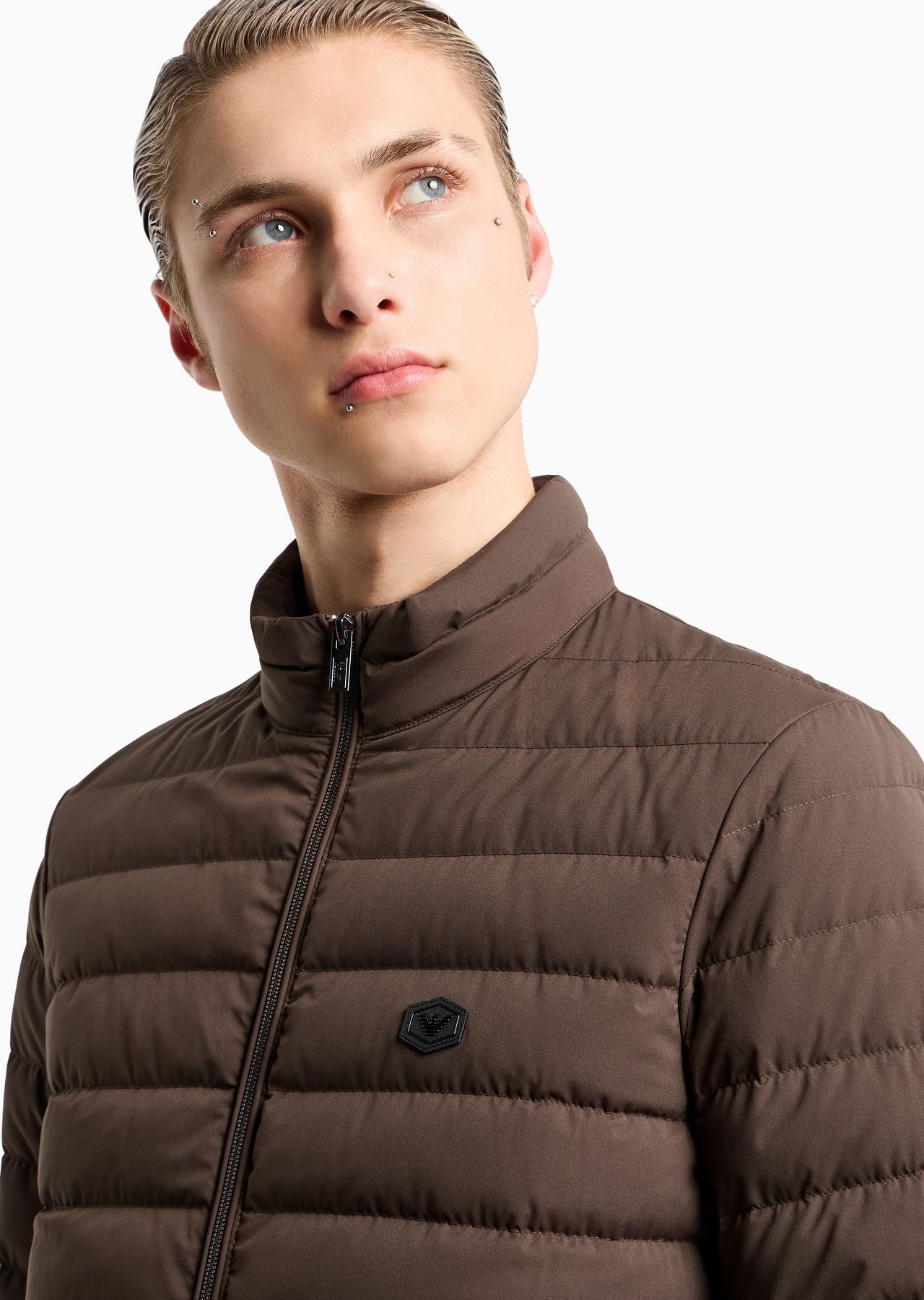 Quilted nylon full-zip down jacket with eagle logo patch - 5