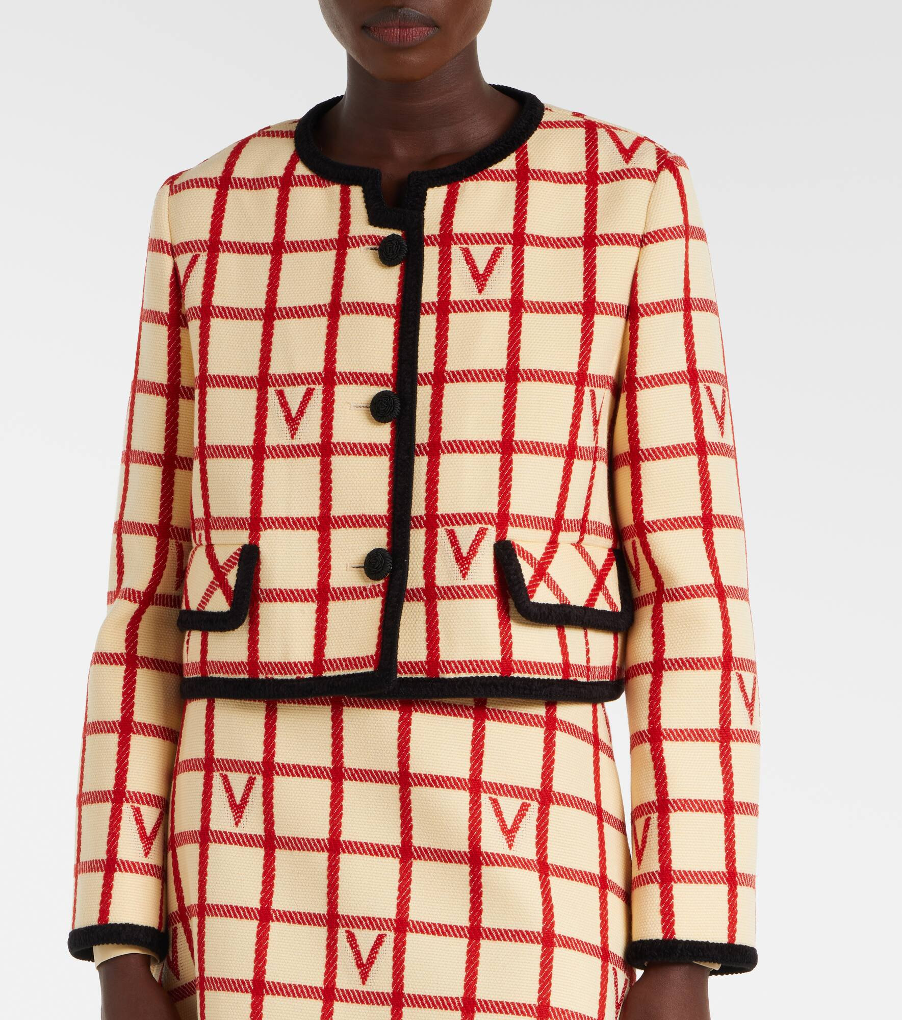 VLogo checked wool-blend jacket - 6