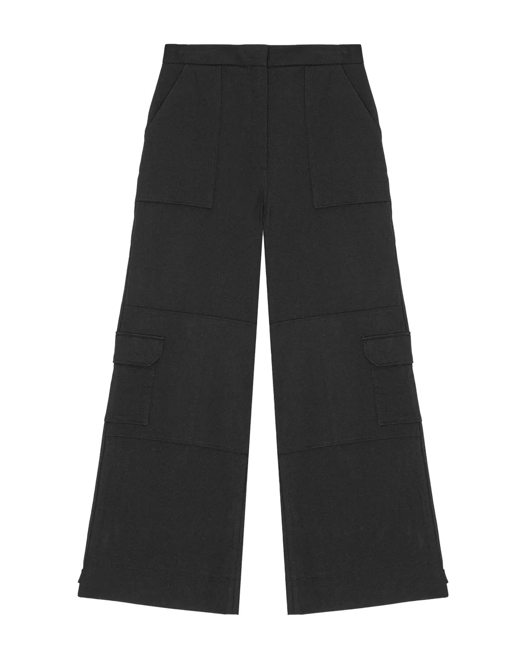 BLACK TWILL SUITING CARGO PANTS - 1