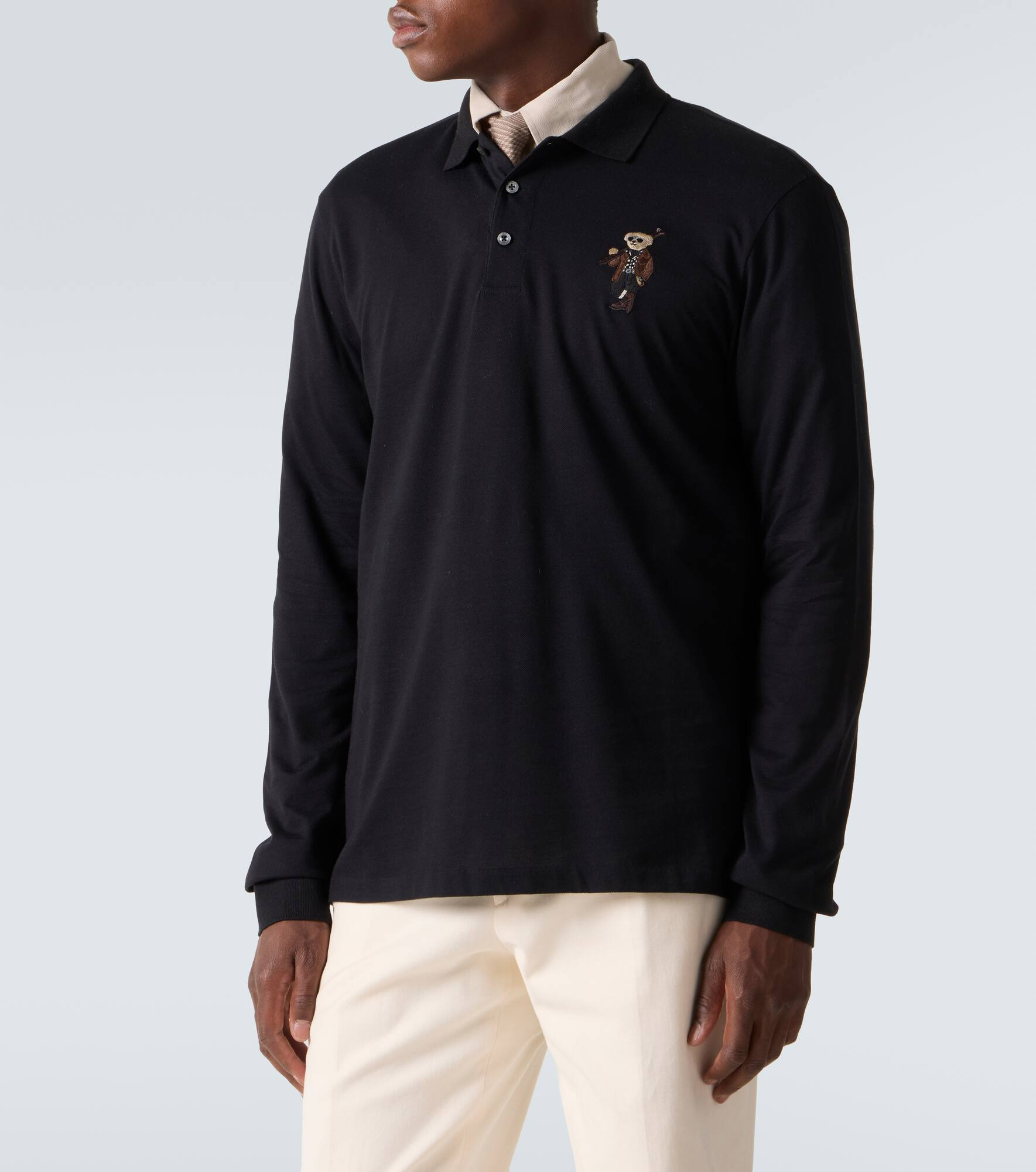 Embroidered cotton and cashmere polo shirt - 3
