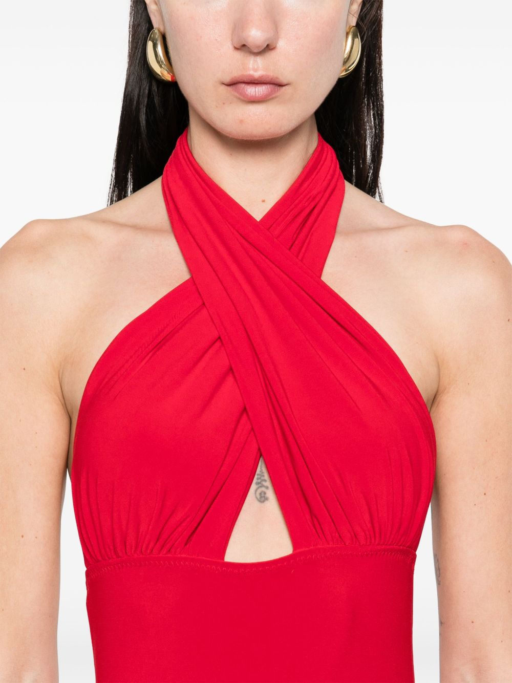 cross halterneck gown - 5