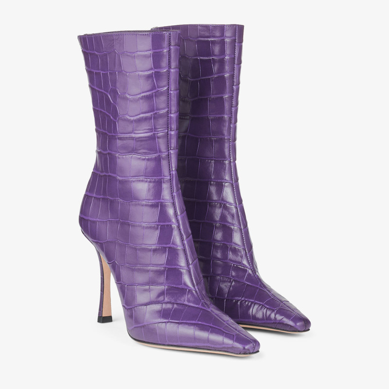 Agathe Ankle Boot 100 Cassis Croc-Embossed Leather Ankle Boots 4