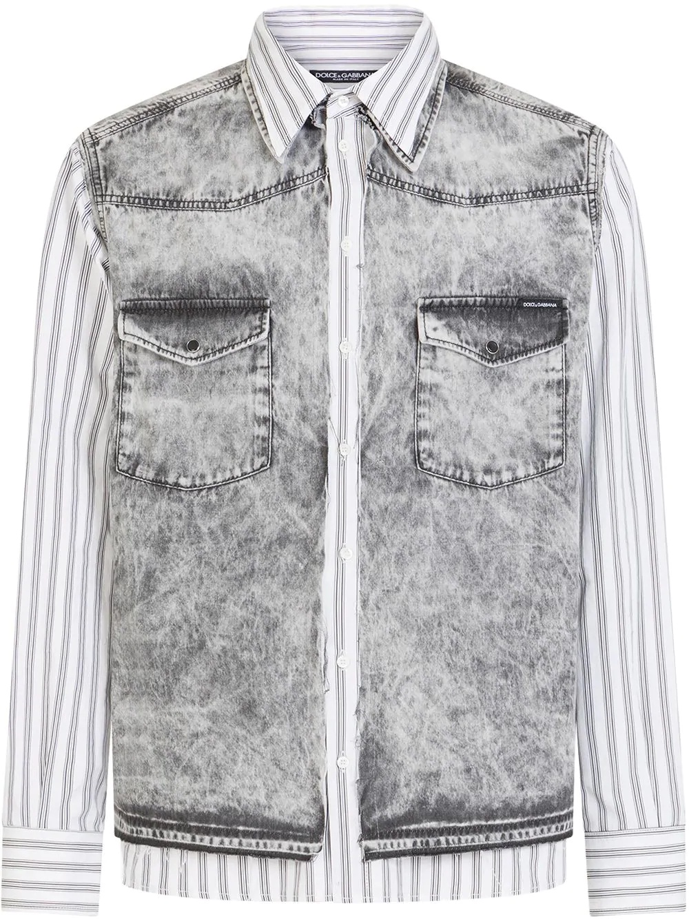 panelled striped denim shirt - 1