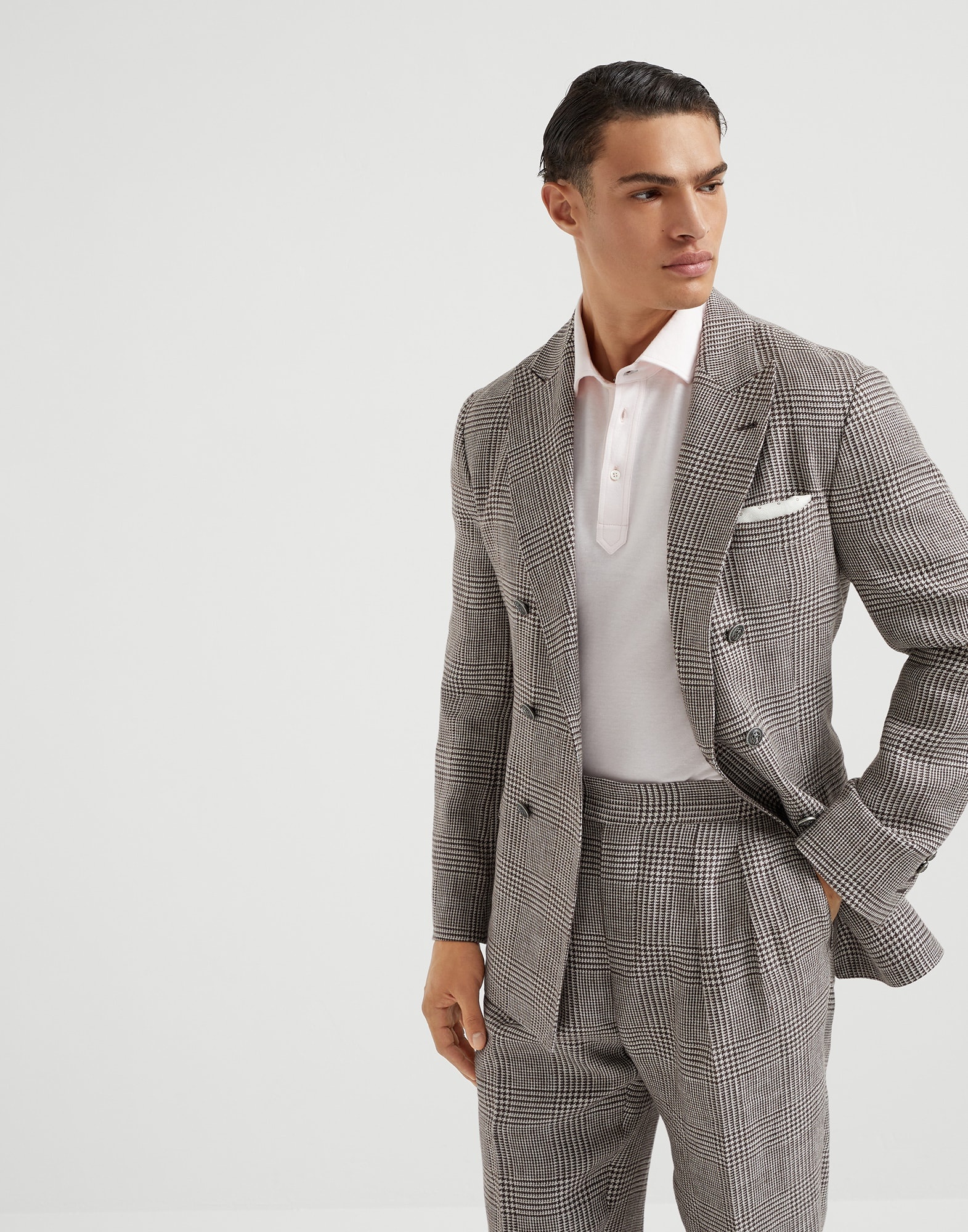 Cotton and linen piqué polo with shirt-style collar - 4