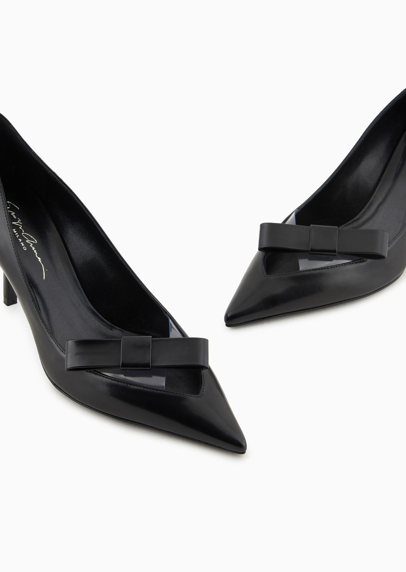 GIORGIO ARMANI Brushed leather court shoes with bow outlook
