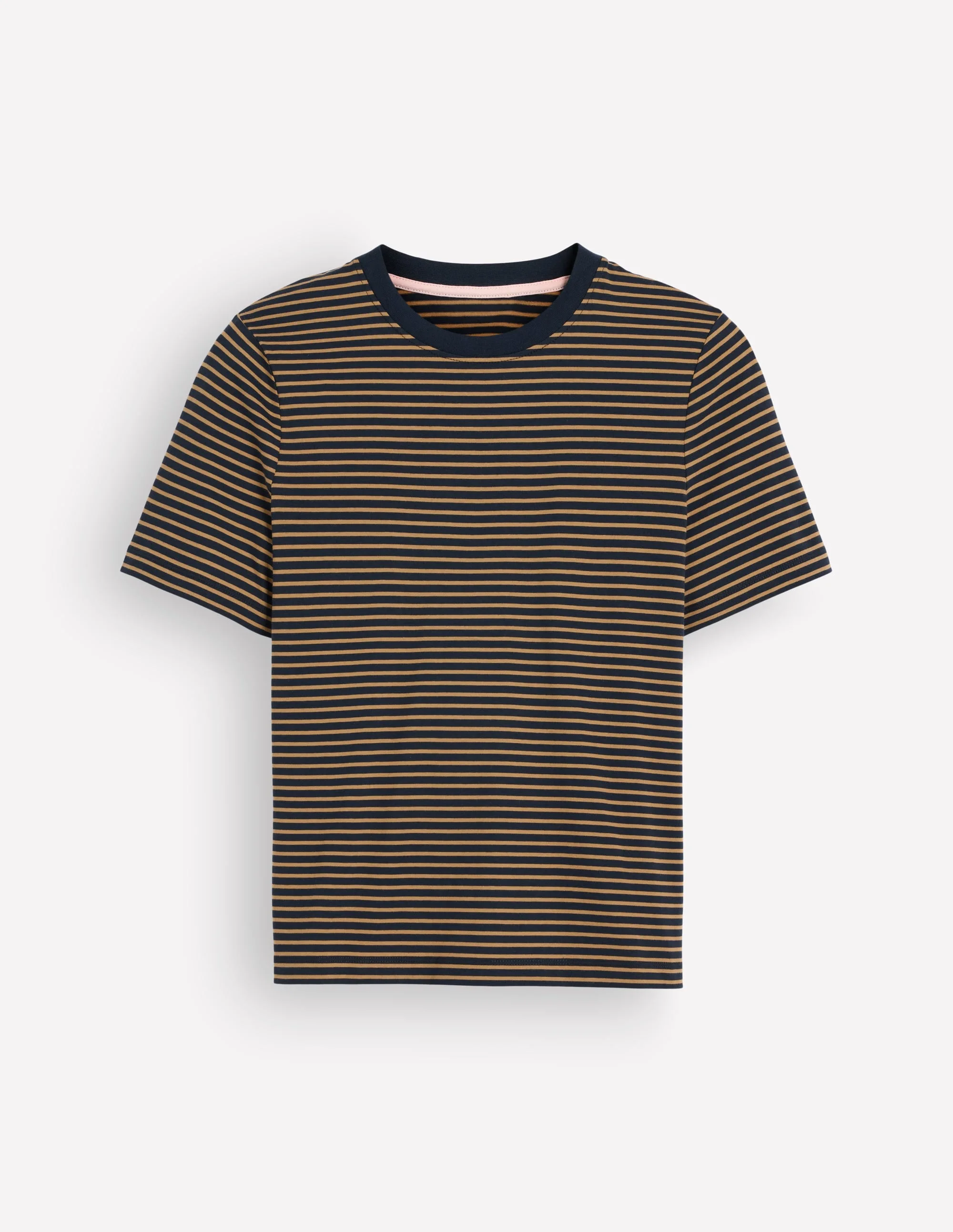 Cotton Crew Neck T-shirt-Navy and Dijon Stripe - 1