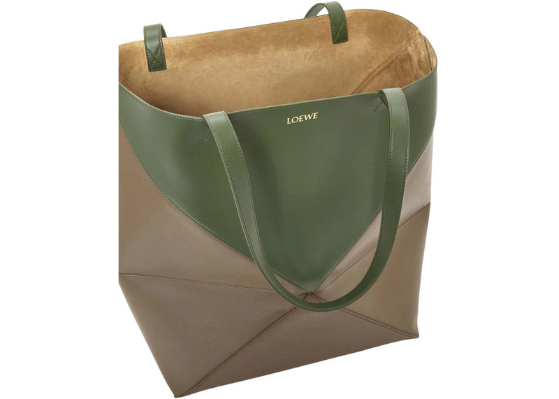 Loewe LOEWE Large Puzzle Fold Tote in Shiny Calfskin Umber/Hunter Green outlook