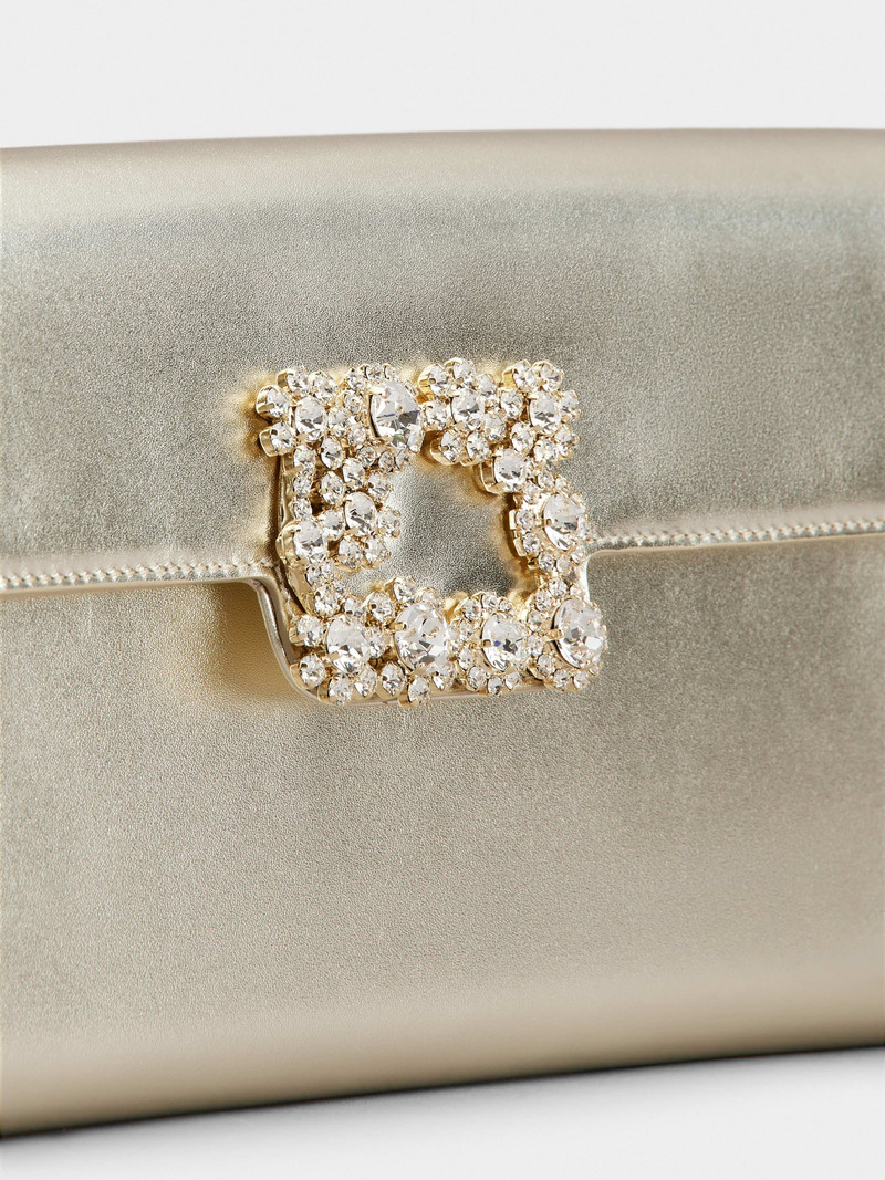 Flower Strass Buckle Clutch Bag in Leather 7