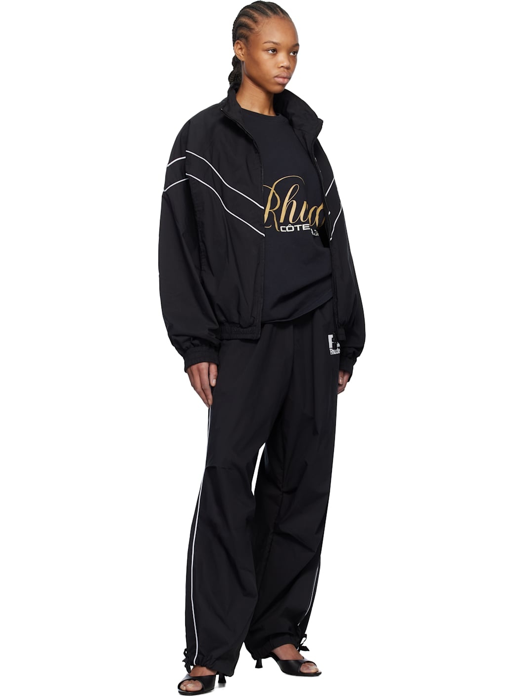 Black Piping Parachute Track Pants - 4