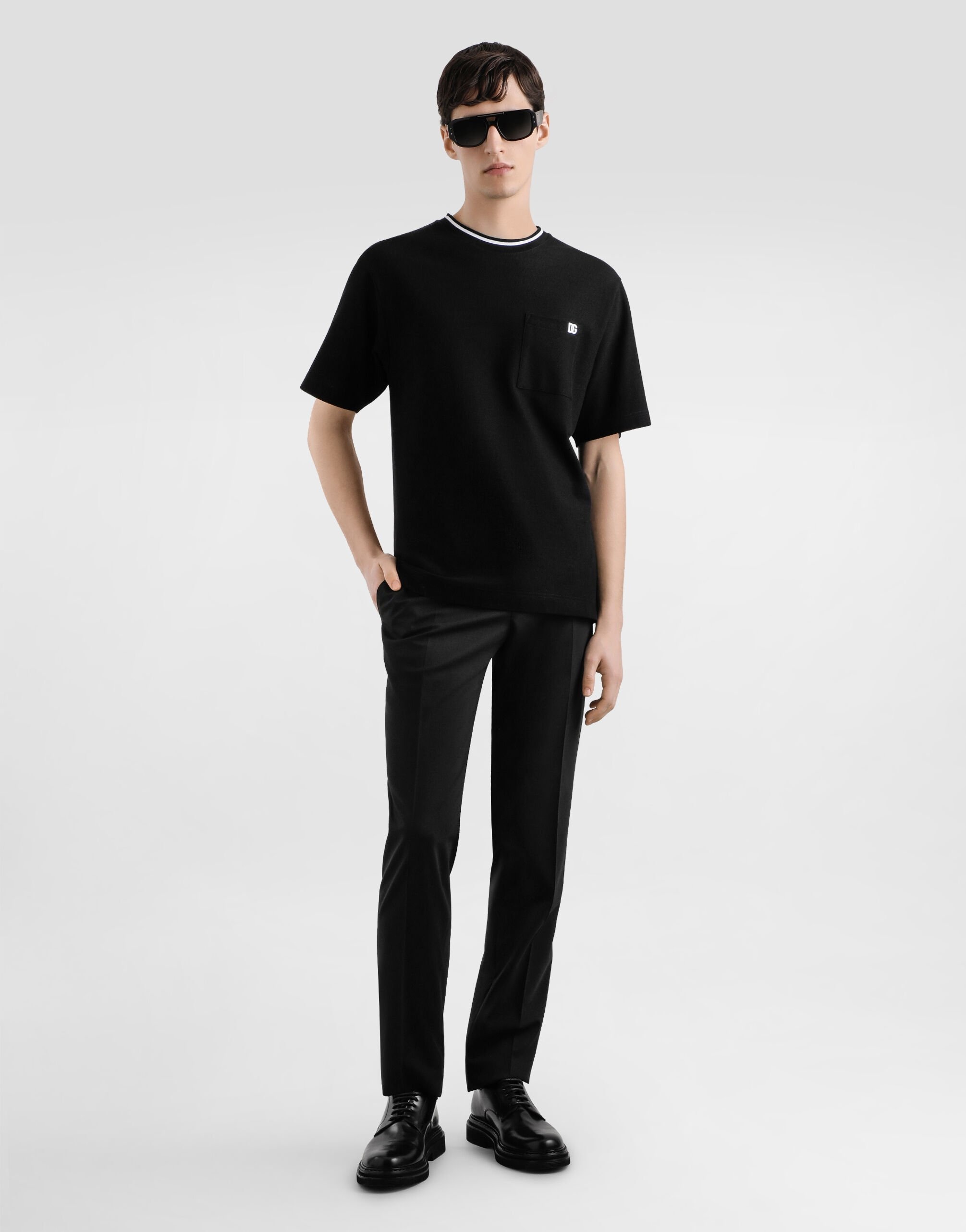 Tシャツ・カットソー Dolce & Gabbana FW25 COTTON PIQUE POLO (G8SN2Z HU7UTN0089) Cotton piqué polo-shirt with branded tag in Black for Men