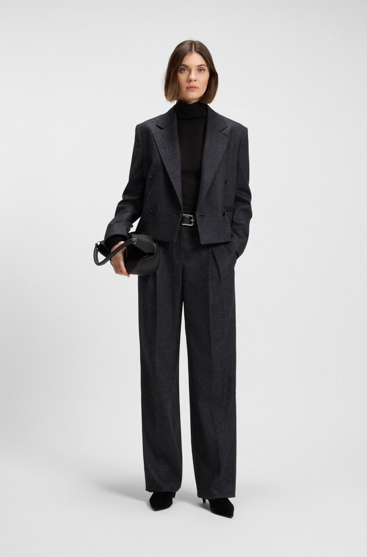 STRAIGHT-LEG TROUSERS IN MELANGE STRETCH FLANNEL - 3