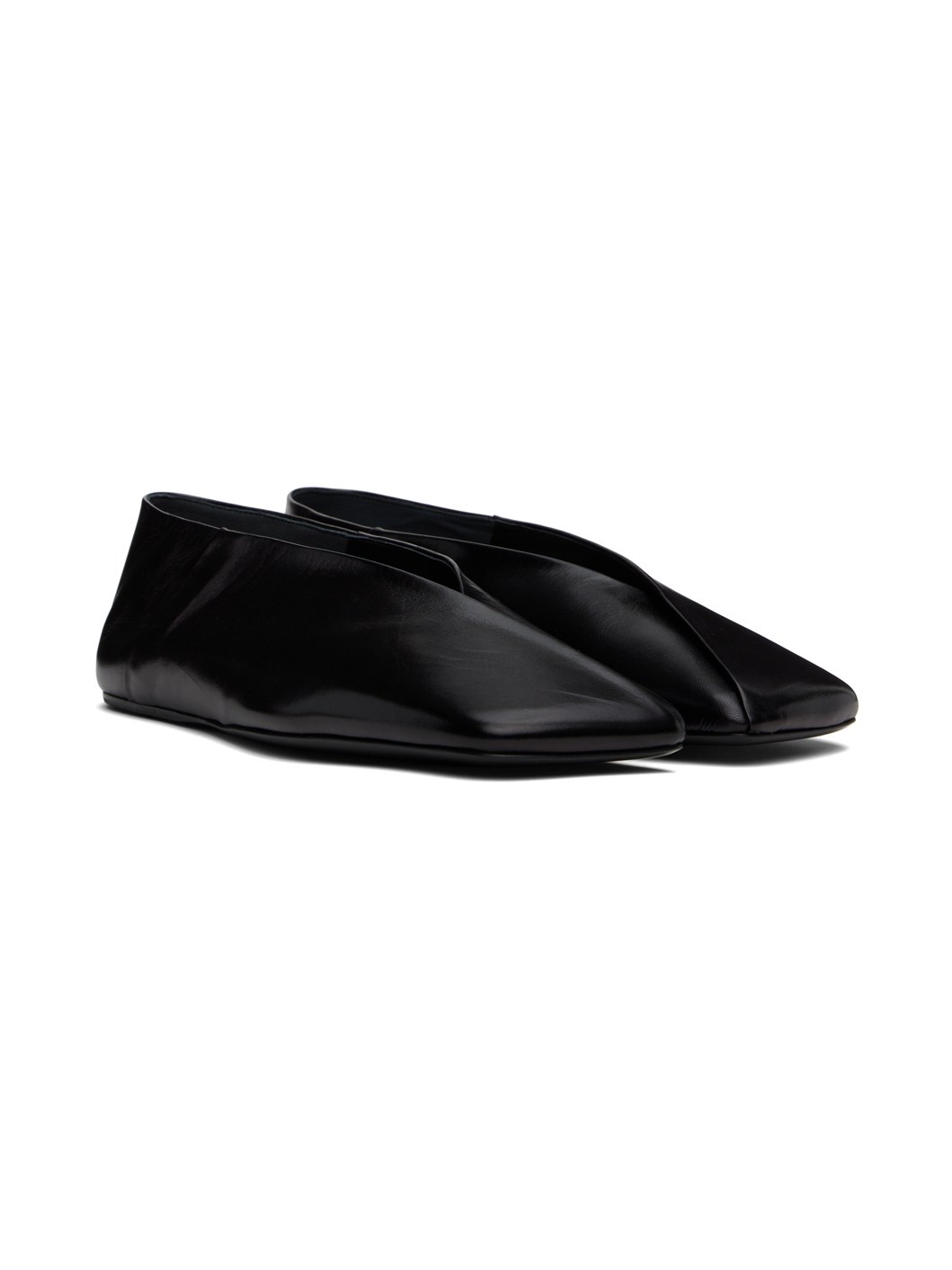Black Leather Ballerina Flats - 4